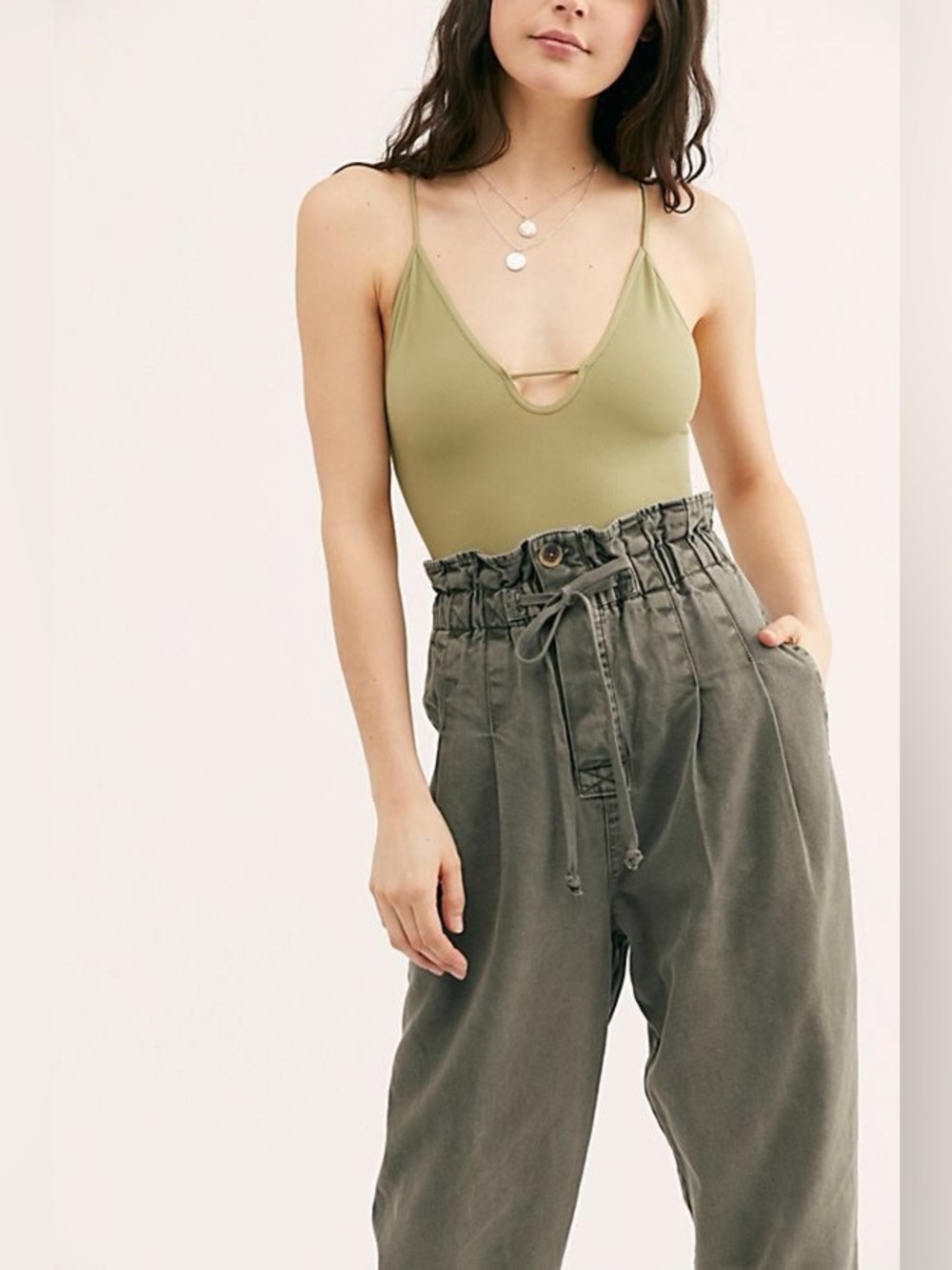 Free People Margate Pleated Trouser - Moss